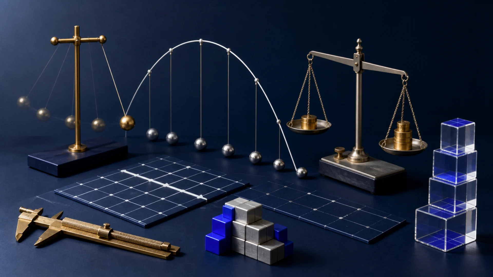 Physical mathematics models showing motion, balance and measurement